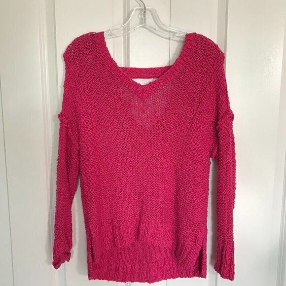 Hollister magenta/ fuchsia pink chunky knit sweater with cutout back, size XS - Picture 1 of 7